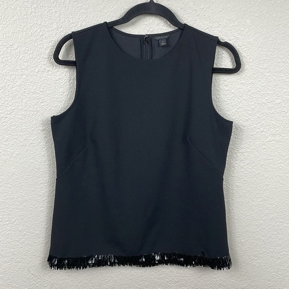 Ann Taylor Fringe Paillette Shell Tank Top Blouse Sleeveless Black Sz M - Picture 4 of 11